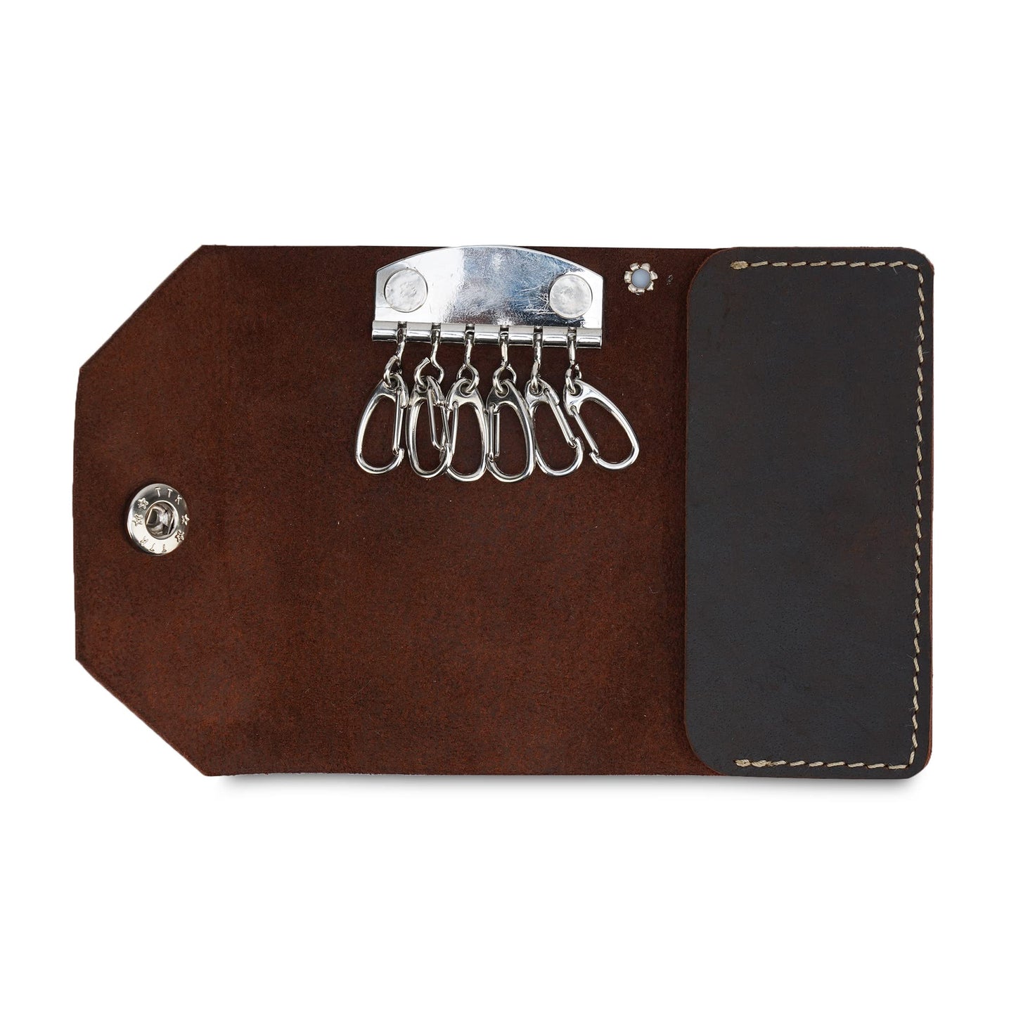 TheAntiq Genuine Leather Key Organizer Wallet – Compact Key Holder Case with 6 Hooks & Cash Pocket, Snap Closure Keychain with Carabiner for Car & Home Keys, Brown