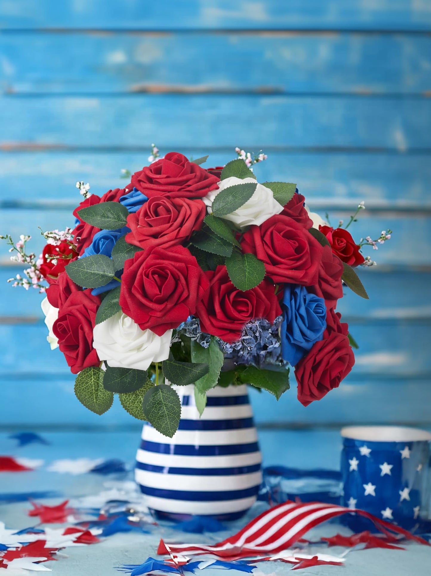 InnoGear Artificial Flowers, 50 Pcs Dark Red Foam Fake Roses Bulk with Stems for Mother's Gift Decoration Celebration DIY Wedding Bouquets Centerpieces Bridal Shower Party Christmas Tree