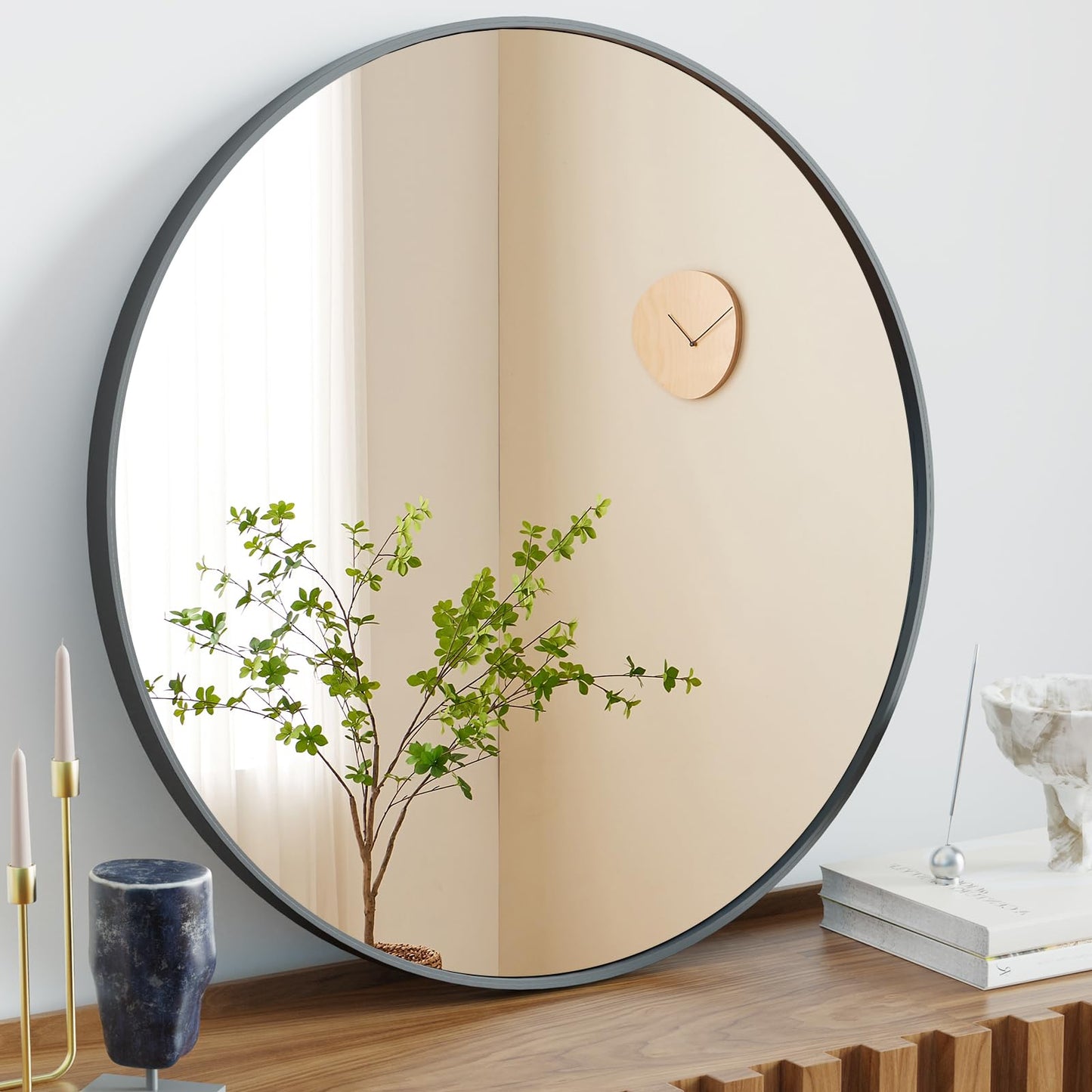 Sweetcrispy 20in Round Bathroom Mirrors for Wall, Bathroom Mirrors for Over Sink, Wall Decor for Bathroom, Entryway, Bedroom, Vanity, Classical Black