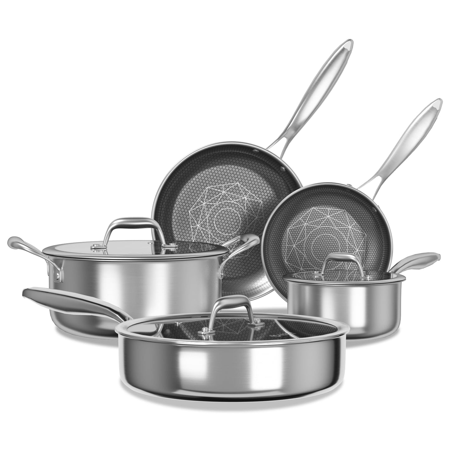 COOKER KING Stainless Steel Cookware Set, Pots and Pans Set Non Stick, Frying Pans, Saucepan, Saute Pan & Stock Pot, Non Toxic, Induction, Oven, Dishwasher Safe, PFOA Free