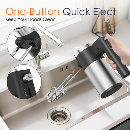Powerful 600W Hand Mixer, 5-Speed Electric Hand Held Mixer for Baking, Lightweight Stainless Steel Hand Beaters *2 & Dough Hooks*2 with Eject Button, Kitchen Mixer for Cream, Cookies, Dough-Black