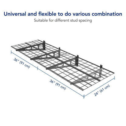 FLEXIMOUNTS 4-Pack 2x6ft 24-inch-by-72-inch Wall Shelf Garage Storage Rack Floating Shelves, Black, Classic Series