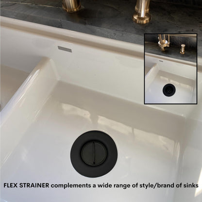 Flex Strainer® Sink Drain Strainer with Optional Stopper – No Center Stem, Fits Standard 3½” Sink Drains & Disposals – Easy Clean, Dishwasher Safe – Made in USA – Black, 2-Pack