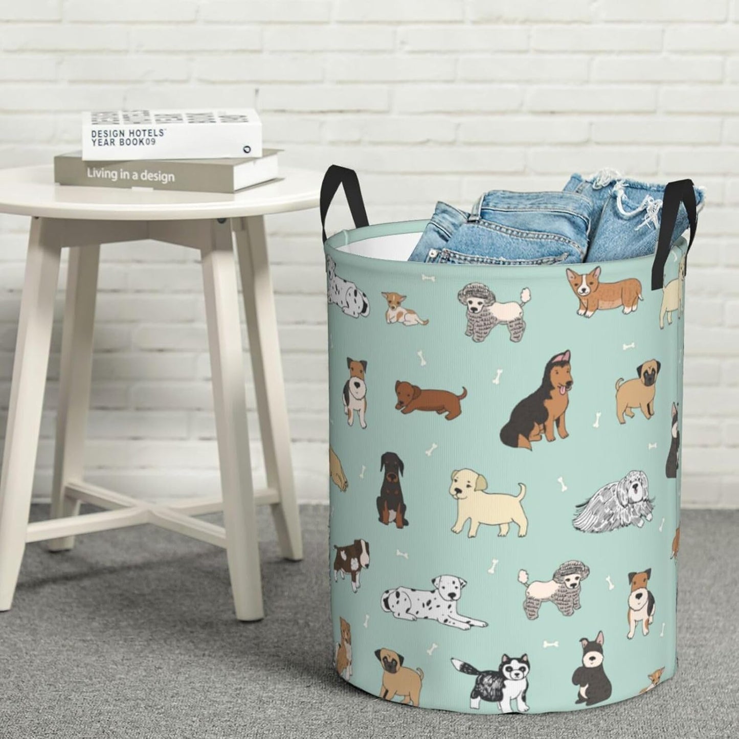 Cute Puppy Dog Round Laundry Hamper Storage Basket for Toys and Clothes Organizer, 62L