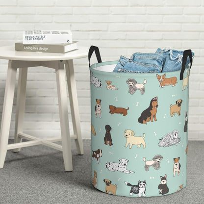 Cute Puppy Dog Round Laundry Hamper Storage Basket for Toys and Clothes Organizer, 62L