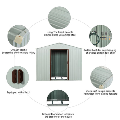 Favfurish 8 x 4 FT Outdoor Storage Shed with Side Window, Metal Garden Shed w/Sliding Doors & Lock, Floor Base and Air Vents, Utility Tool Storage House for Backyard Lawn, White