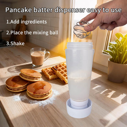 Pancake Batter Dispenser with Mixing Ball and Silicone Spatula Pancake Squeeze Bottle Mixer Batter Dispenser Bottle for Pajncakes, Crepes, Waffle, Muffins, Cupcakes, and more 2Pcs Hjpzrui