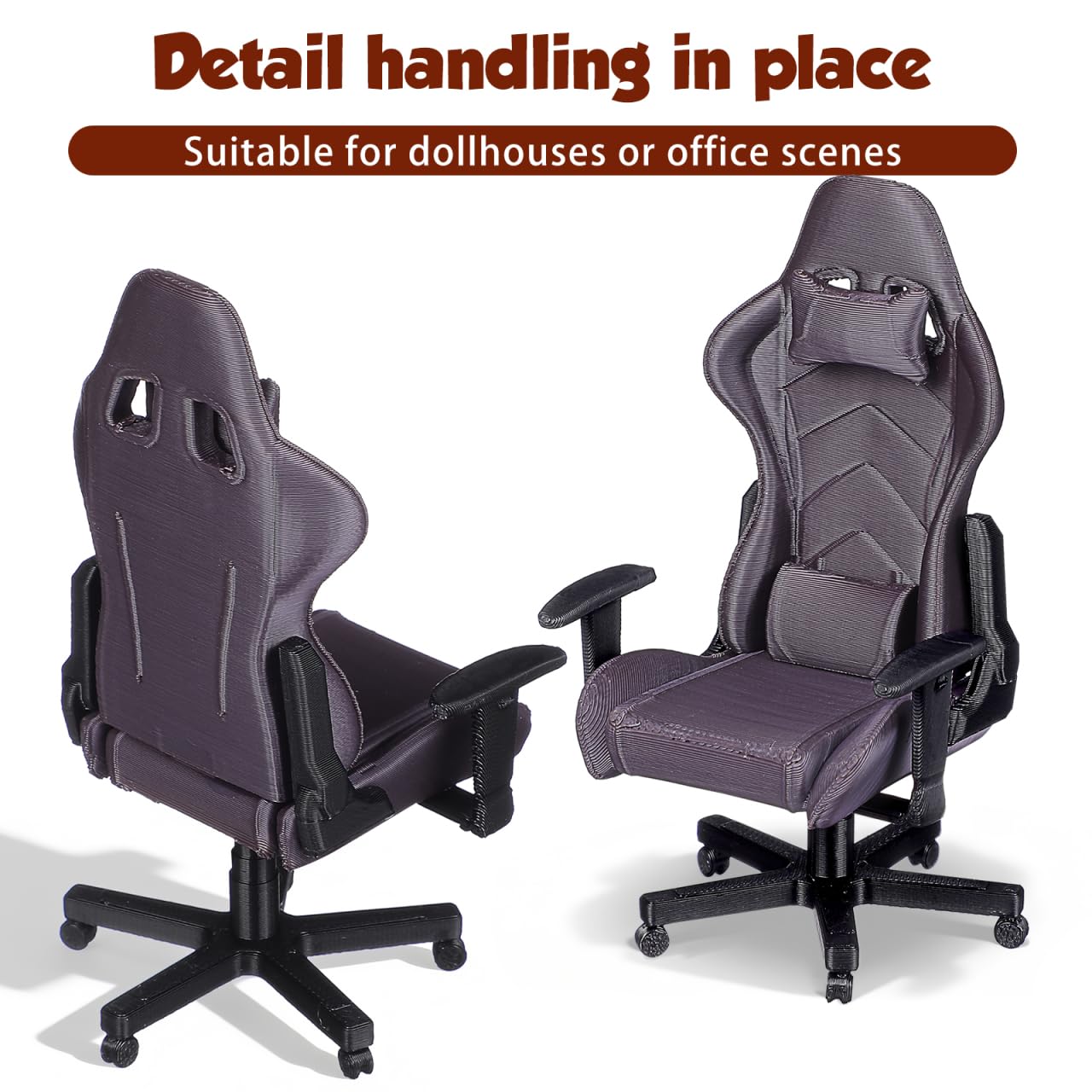 Kisangel Miniature Gaming Chair, 1:12 Scale Dollhouse Office Decor, Detailed 3D Printed Gamer Computer Desk Accessory for Collectors and Display