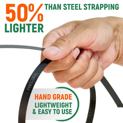 Paclord 1/2" x 7200' Heavy-Duty Polypropylene (PP) Strapping Coil - 0.031" Thick Banding Strap, 16" x 6" Core, 600 lbs Break Strength, Black - for Bundling and Packaging - Flexible, Weather Resistant