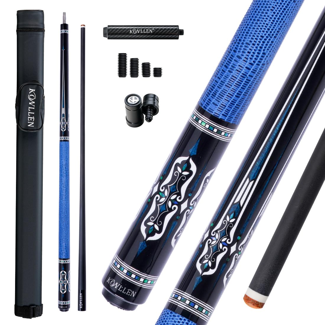 KONLLEN Carbon Fiber Pool Cue Stick Low Deflection Pool Cue Profession Billiards Cue Set for Adults with Billiards Accessories