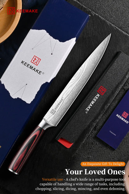 KEEMAKE 8 Inch Carving Knife - Ultra Sharp Slicing Knife High Carbon Stainless Steel Blade & Ergonomic Handle for Meat Cutting BBQ Turkey Ham Gift Box Included