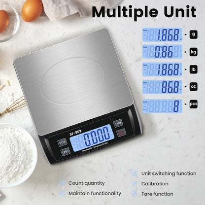 Puozult Digital Kitchen Scale 30kg/66lb Large Food Scale for Baking Cooking Stainless Bread Scale with LCD Display Counting Scales for Commercial (Color : Stainless Black)