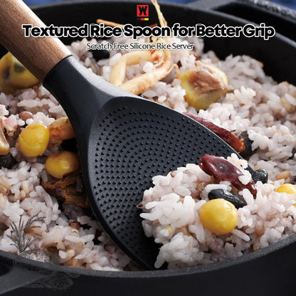 WAGENSTEIGER Silicone Rice Paddle with Wooden Handles: Non-Stick Rice Spoon, Mashed Potato Serving Spoon, Heat Resistant Cookware, Protects Surfaces with Gentle Head Design