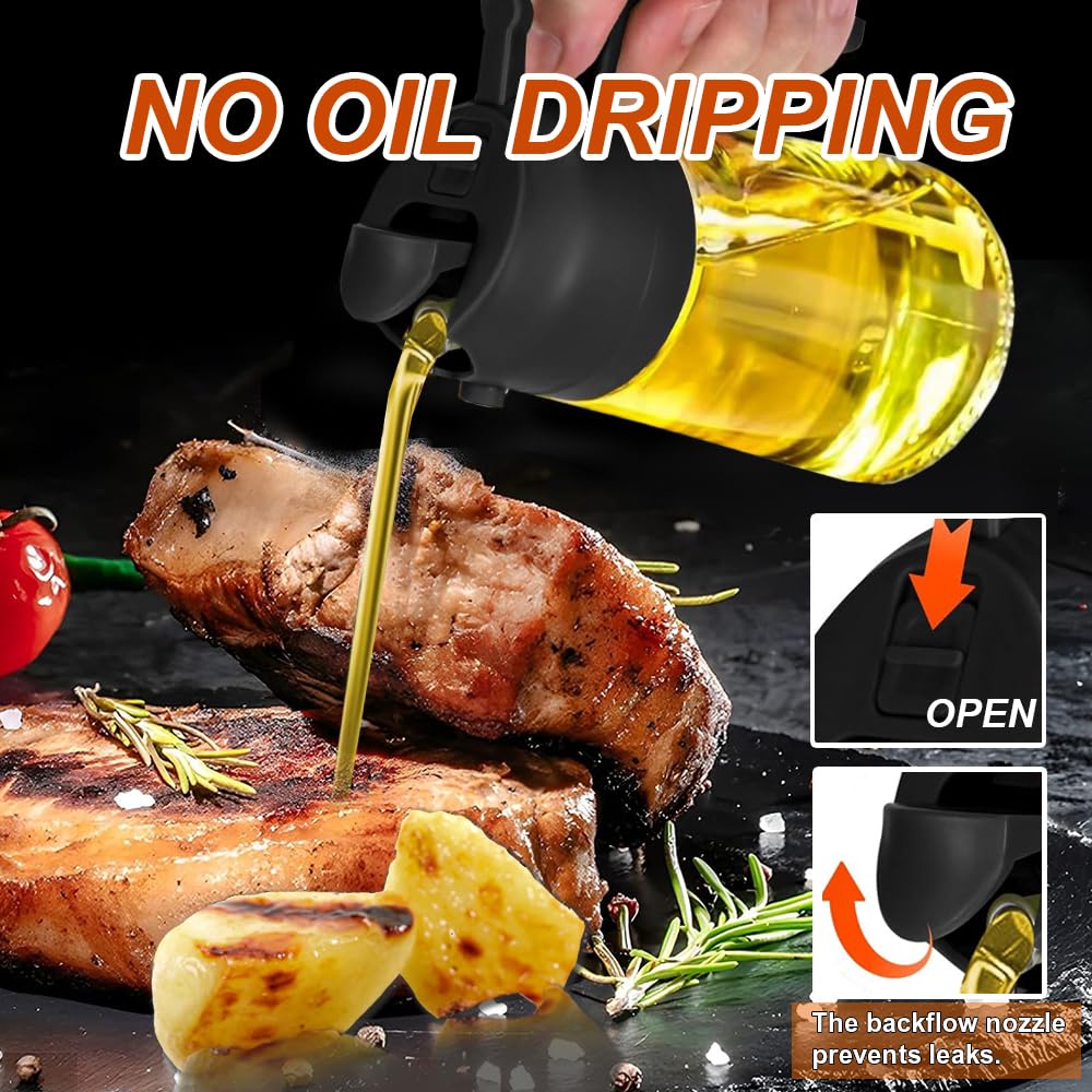 Oil Dispenser Bottle Glass Olive Oil Sprayer 2 Pcs: 2 in 1 Olive Oil Dispenser Bottle, Premium Oil Sprayer for Cooking, Glass Oil Spray Bottle for Air Fryer Salad BBQ Baking-470ml