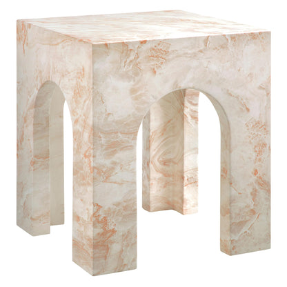 Modway Valen Arched Concrete Side Table with Faux Stone Finish in Honey Onyx