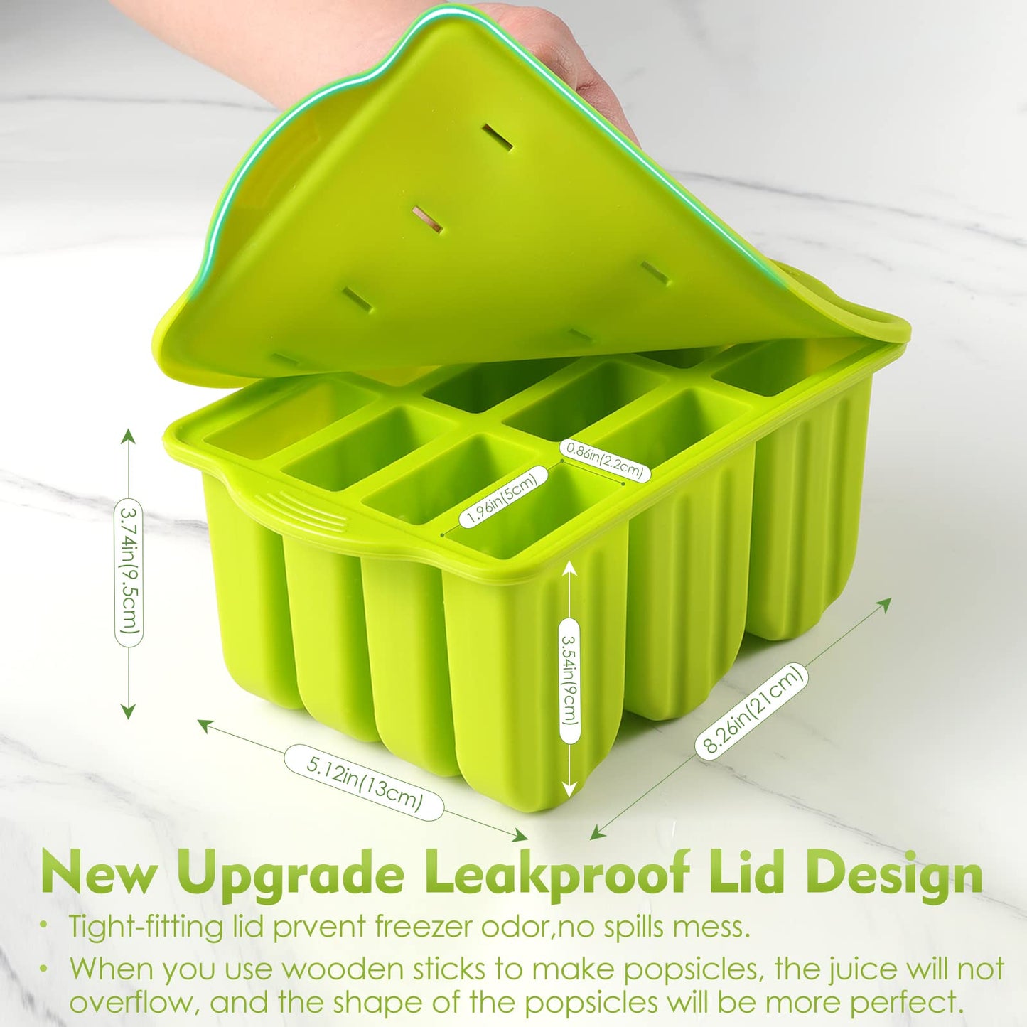 Popsicle Molds Silicone BPA-free,12 Pieces Popsicle Trays for Freezer,Homemade Ice Cream Popsicle Molds,Large Ice Pop Maker Set,Moldes Para Paletas,Ice Lolly Moulds with 100PCS Popsicle Sticks(Green)