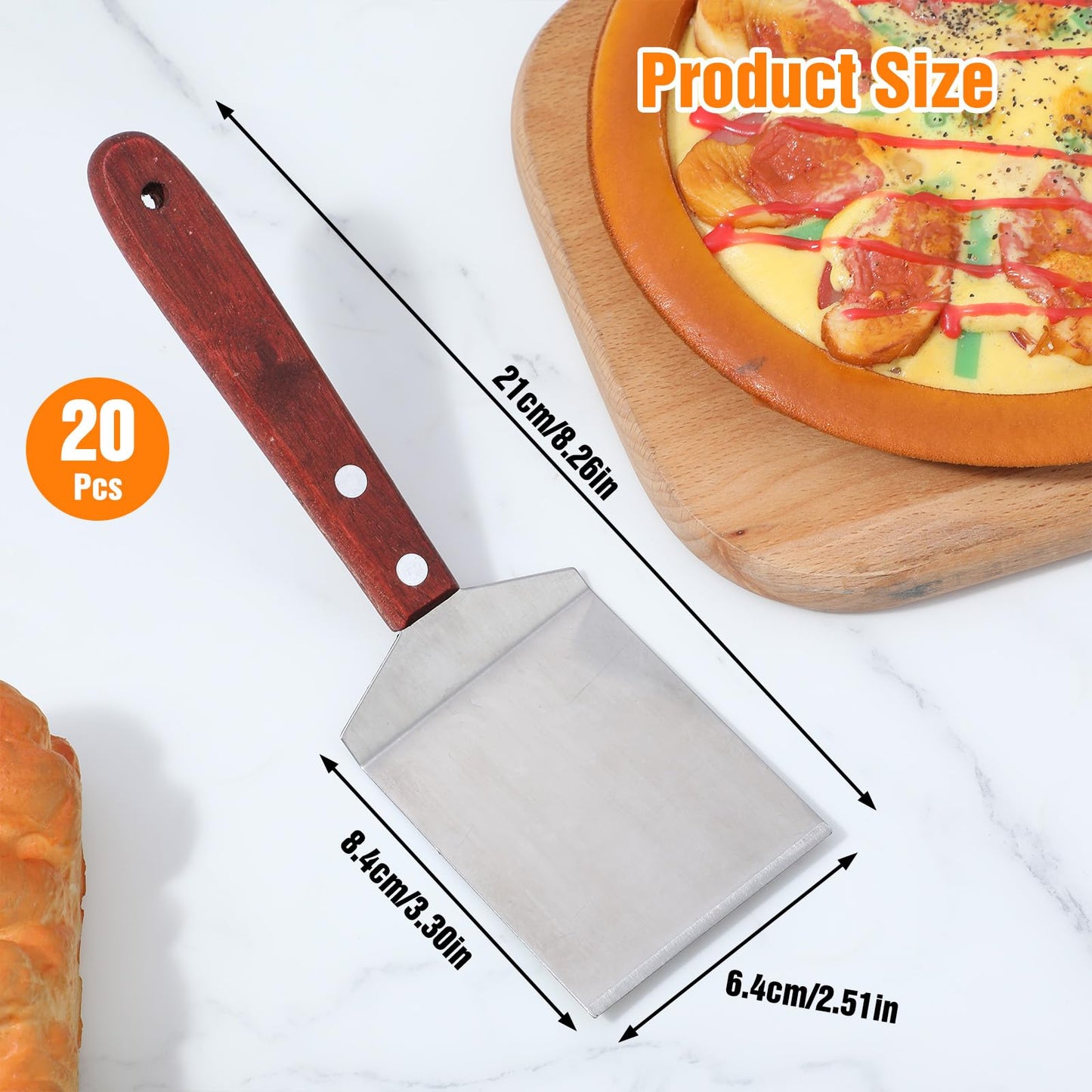 Afcabakila 20 Pcs Small Brownie Cookie Spatula, Metal Stainless Steel Pizza Spatula with Wooden Handle, Cake Baking Triangular Spade Shovel for Desserts Cutting & Serving Desserts, Brownies & Lasagna