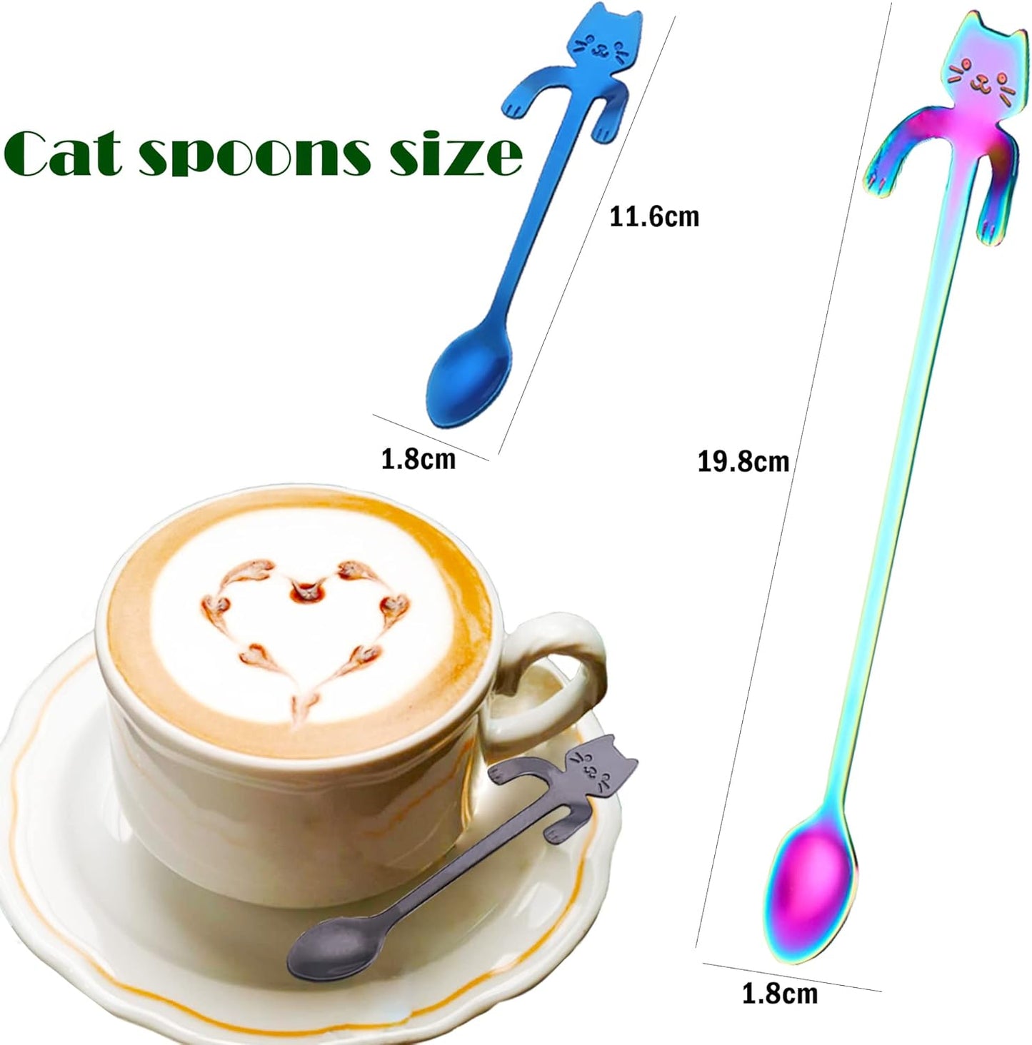 6 PCS Cat Spoon Coffee Tea Spoon Set, ESRISE Stainless Steel Mini Long Cute Kitten Teaspoons for Dessert Mixing