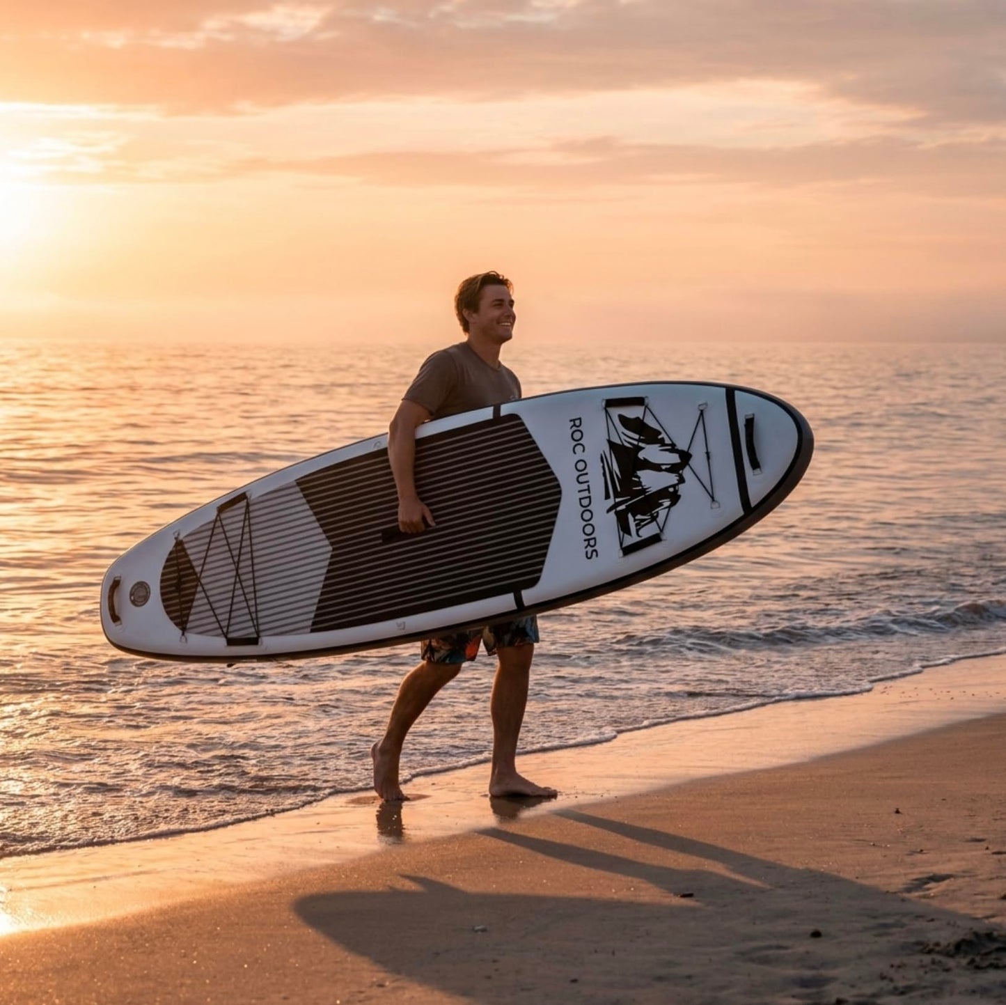 Roc Inflatable Stand Up Paddle Board 10' 6" with Premium SUP Paddle Board Accessories, Wide Stable Design, Non-Slip Comfort Deck for Youth & Adults (Black & White/Kayak Seat)