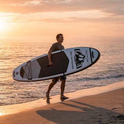 Roc Inflatable Stand Up Paddle Board 10' 6" with Premium SUP Paddle Board Accessories, Wide Stable Design, Non-Slip Comfort Deck for Youth & Adults (Black & White/Kayak Seat)