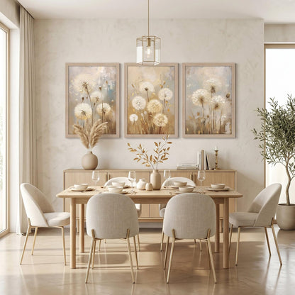 3 Pcs Framed Modern Dandelion Wall Art Canvas Painting Floral Image Oil Painting Style Poster Gallery Art Print Wall Decoration Print Living Room Bedroom Hallway 12x16 inch Ready to Hang