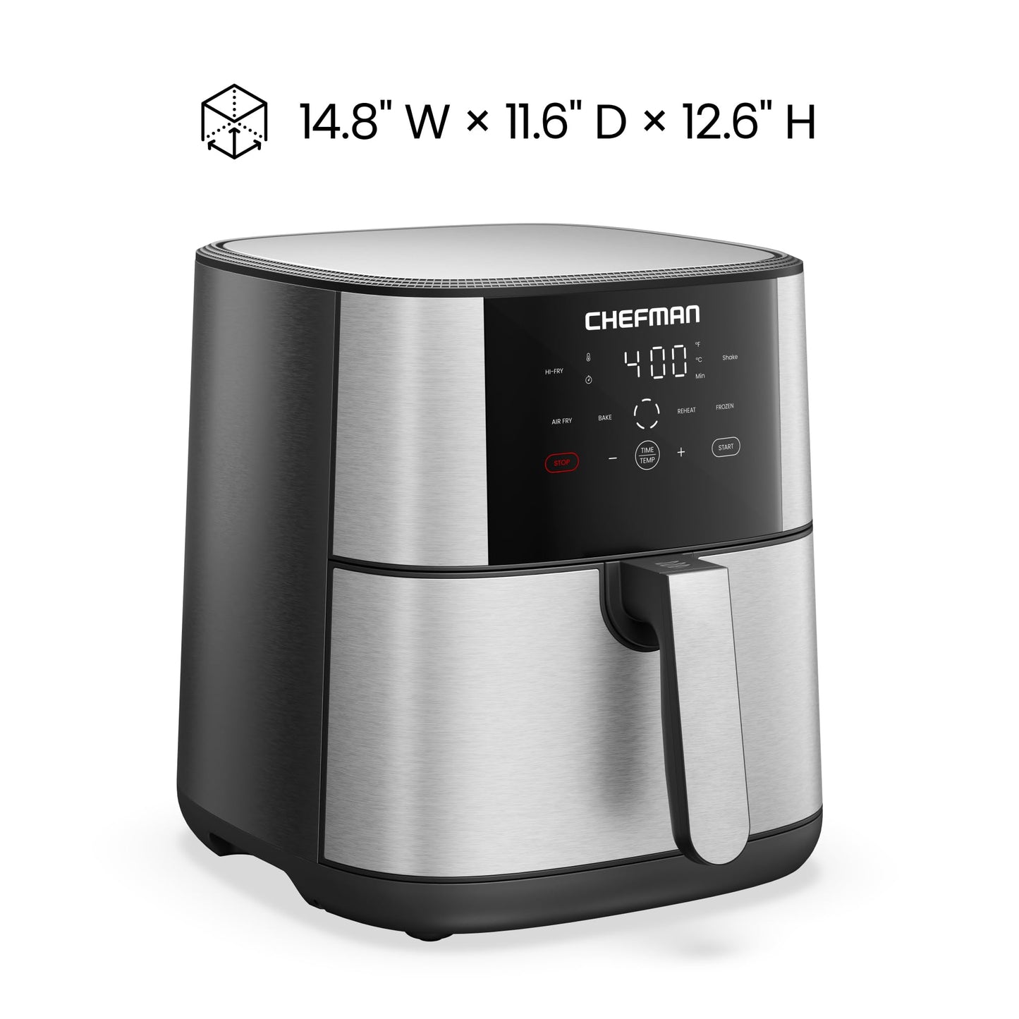 Chefman Air Fryer 8 Qt | TurboFry® 4-in-1 with 450°F Hi-Fry Option for Crispier Results | Bake, Dehydrate, Frozen | XL Nonstick Dishwasher-Safe Basket | Stainless Steel