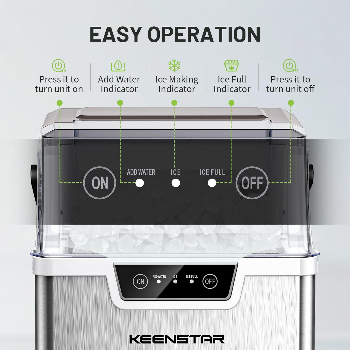 KEENSTAR Nugget Countertop Ice Maker with Soft Chewable Ice, 40lbs/24H Pebble Ice Machine for Home/Party/RV/Camping with Basket and Scoop, Auto-Cleaning
