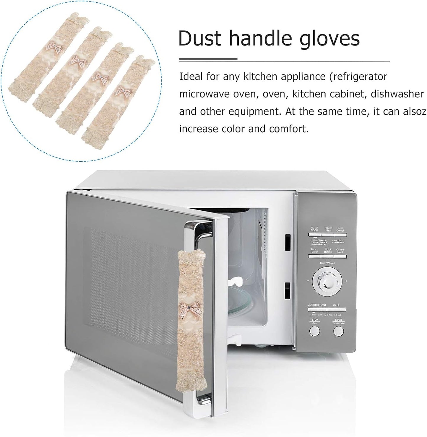 SOLUSTRE 4pcs Refrigerator Handle Gloves, Oven Handle Cover, Kitchen Appliance Accessories Fabric Beige Lace Protector
