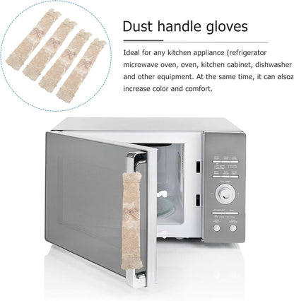 SOLUSTRE 4pcs Refrigerator Handle Gloves, Oven Handle Cover, Kitchen Appliance Accessories Fabric Beige Lace Protector