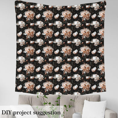 3D Floral Fabric by The Yard Wild Blooming Flowers Decor No Stretch Fabrics for Sewing Supplies Natural Botanical Peony Plants Soft Flannel Polyester Fabric for DIY Home Accents 1 Yard Pre-Cut,36"x59"