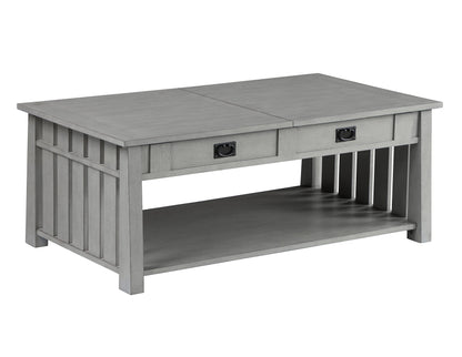 HOMES: Inside + Out Clairemont Farmhouse Rectangle Lift-Top Solid Wood 46 in. Coffee Table with 2-Drawer and 1-Shelf for Living Room, Bedroom, Reception Room, Gray