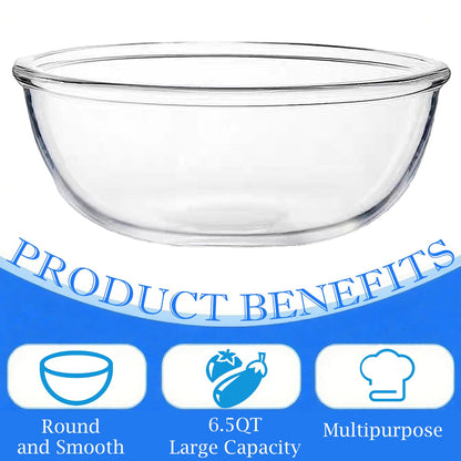 Yuixoseu 6.5 Quart Large Glass Mixing Bowls, Clear Glass Salad Bowls for Cooking, Salad Mixing, Fruit Bread Storage, Dishwasher, Microwave and Freezer