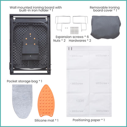 Seiritex Wall Mounted Ironing Board with Iron Holder, 36x13 Compact Mount Foldable Ironing Board for Small Spaces, Space Saving with Cotton Fabric Cover and Silicone Iron Rest