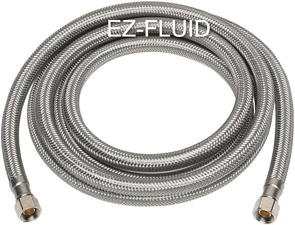 EZ-FLUID 1/4" Female Comp x 1/4" Female Comp x 20FT Stainless Steel Braided Flexible Refrigerator Ice Maker Water Line