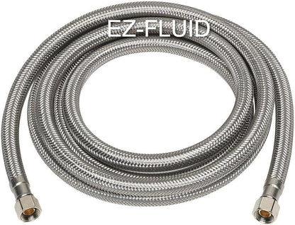 EZ-FLUID 1/4" Female Comp x 1/4" Female Comp x 20FT Stainless Steel Braided Flexible Refrigerator Ice Maker Water Line