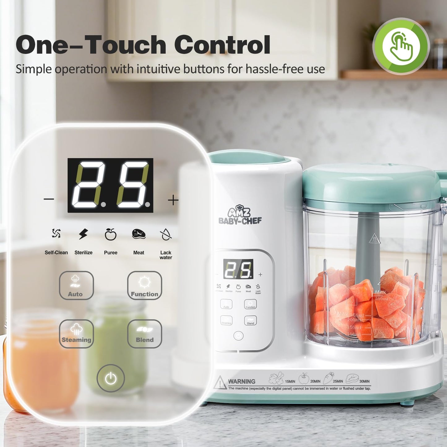 Baby Food Maker Pro Steamer Blender: 4 in 1 Auto Steam Blend and Puree Maker with Self-Clean for Healthy Baby and Toddler Meal Prep - BPA-Free White+Green