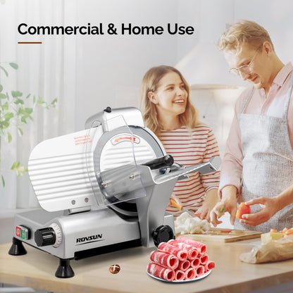 ROVSUN 10 inch Commercial Meat Slicer, 240W Electric Meat Slicer Machine, Frozen Meat Deli Cheese Food Slicer with Adjustable Thickness(0-12mm), Upgraded Carbon Steel Blade for Home and Commercial