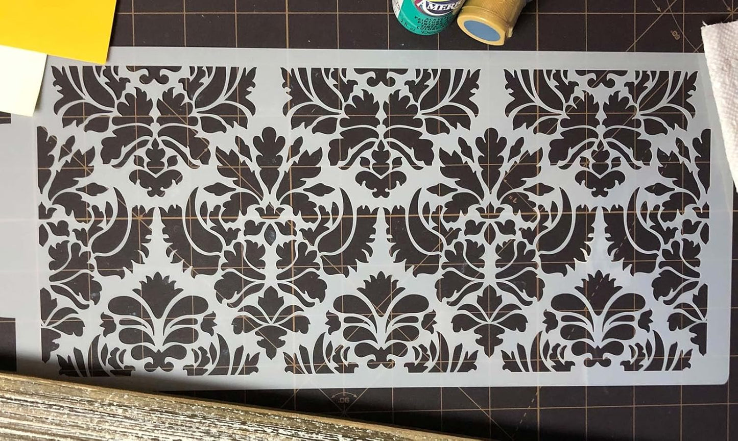 Designer Stencils C405 Damask Cake Tier, 5 Cake Stencil, Beige/semi-transparent, 3.1" x 13.5"