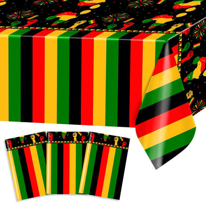 Avezano 3 pcs Black History Month Table Cloth Plastic Disposable Black History Decorations 108 x 54 Inch African American Juneteenth Holiday Decorations