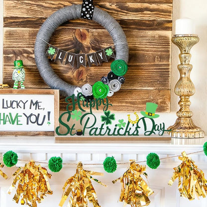 MEETYAMOR St Patricks Day Decorations, Wood Metal Happy St Patricks Day Sign for Table Decor, Farmhouse Rustic St Patricks Day Decorations for The Home, Kitchen, Mantle, Shelf