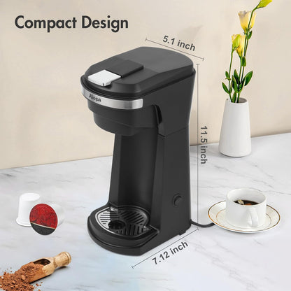 2 1 (6-14Oz), 800W in Single Serve Kcup Coffee Maker Fast Brew, Compact Design with Reusable Filter, One-Button Auto