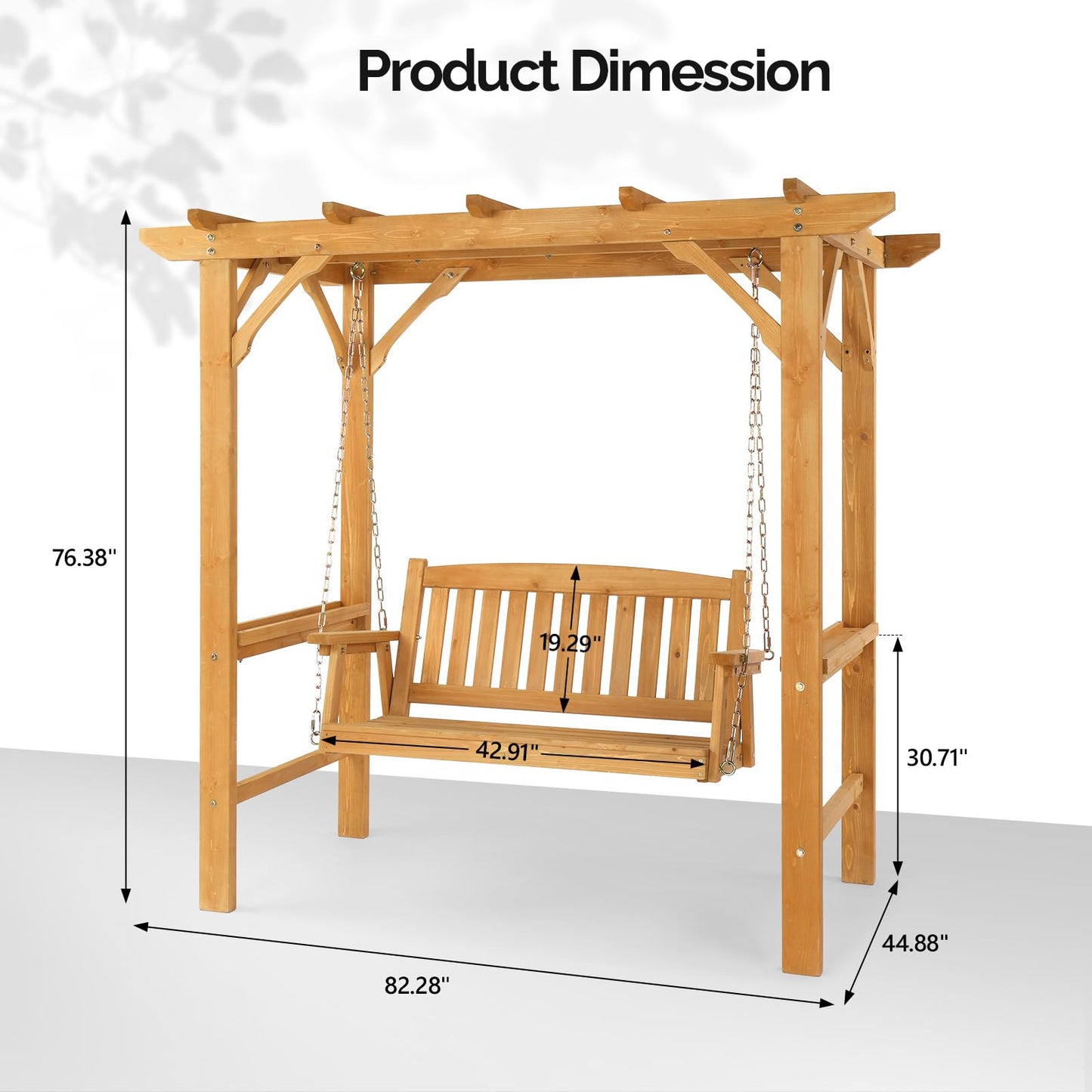 VINGLI 4 FT Heavy Duty Wooden Porch Swing with Stand, Waterproof Patio Swing with Archway-Shaped Swing Set, Outdoor Swing Chair with Frame for Garden, Yard and Patio