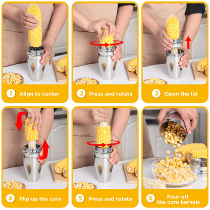 YYP Corn Cutter Peeler, Corn Cob Stripper with Cup [No Splatters or Mess], 304 Stainless Steel Corn on the Cob Remover Kitchen Tool, Corn Kernel Shucker Separator Slicer with Serrated Sharp Blade