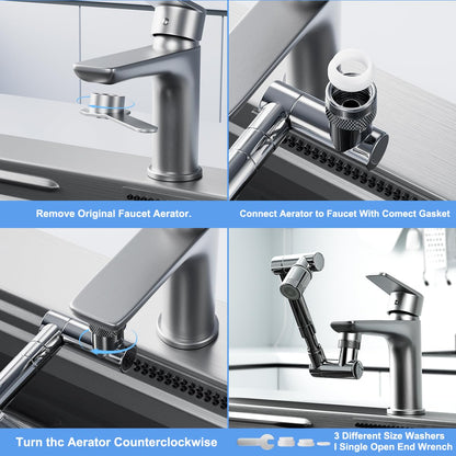 1440° swivel faucet extender, sink faucet aerator extender, swivel extendable filter, with 2 modes splash guard multi-functional universal mechanical arm suitable for kitchen/bathroom/toddlers