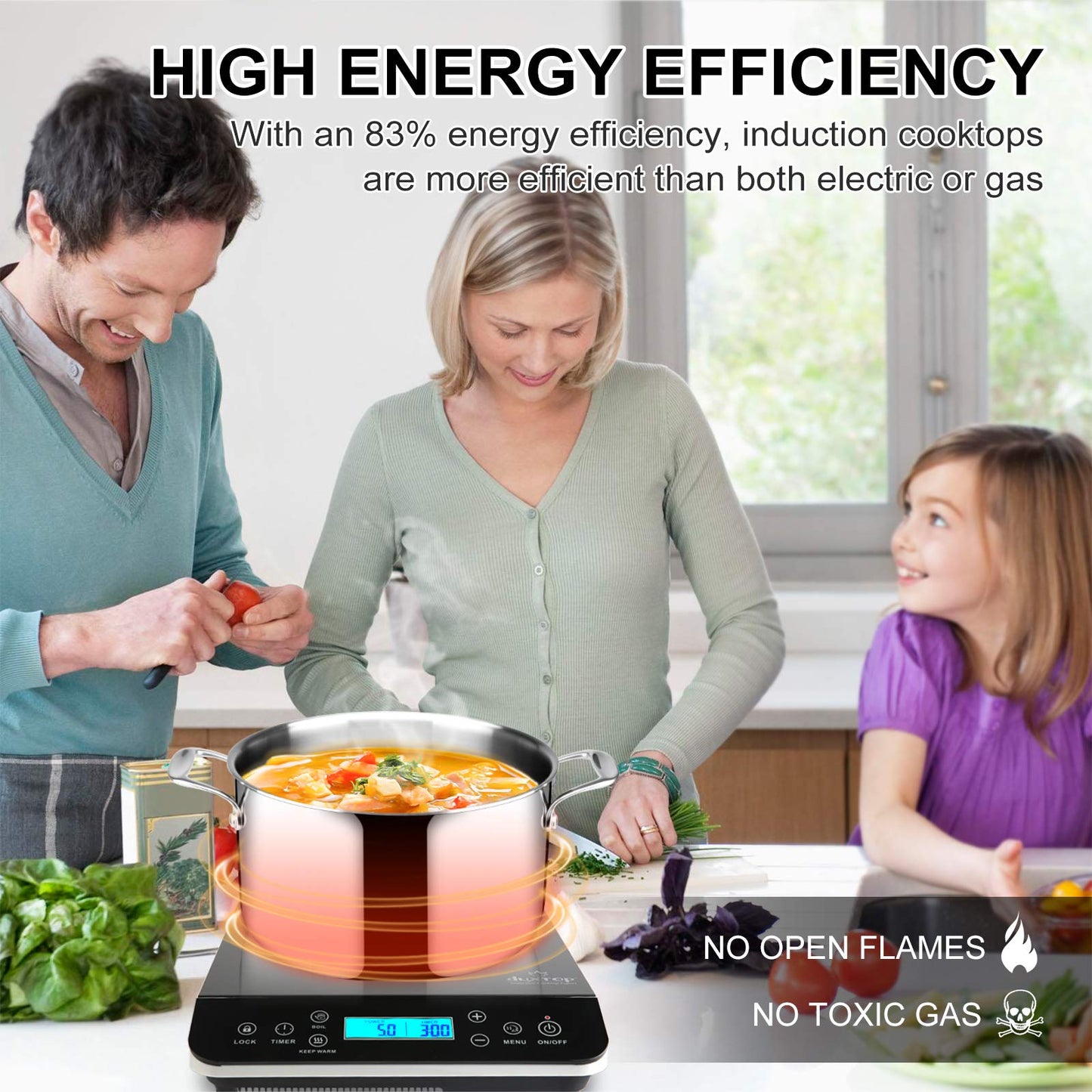 Duxtop Portable Induction Cooktop, Countertop Burner Induction Hot Plate with LCD Sensor Touch 1800 Watts, Silver 9600LS BT-200DZ
