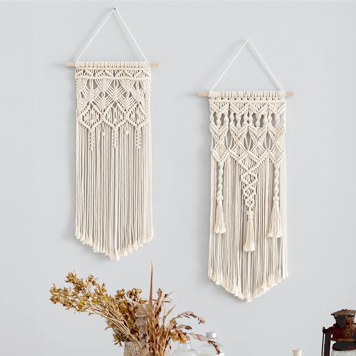 2 28" 13" Mkono Pcs Macrame Woven Wall Hanging Boho Chic Geometric Art Decor - Beautiful Bedroom Nursery Apartment Home