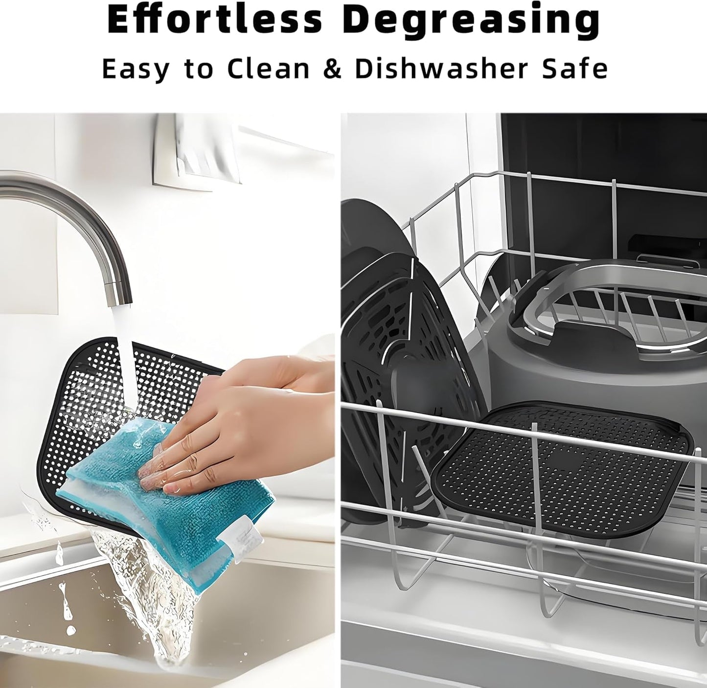 Silicone Splatter Shield for Ninja FN101 Air Fryer, Heat Resistant Silicone Splash Guard Mat for Ninja Crispi Air Fryer, Food-grade Air Fryer Accessories, 2 Pack (Black&Grey)