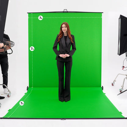 RAUBAY Collapsible Green Screen - FloorFlex Backdrop with Floor Extension 7x7x7 ft - Portable Retractable Chroma Key Background with Stand for Video Conference, Streaming, Photo Studio CGS2100 - FX