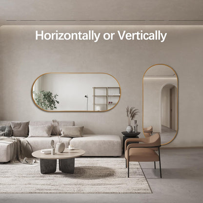 TheiaMo Oval Full Length Mirror, 71"×32" Wall-Mounted Floor Mirror with Metal Frame, Ultra-Clear Explosion-Proof Dressing Mirror, Simple and Classic Deco for Cloakroom/Bedroom/Living Room, Gold
