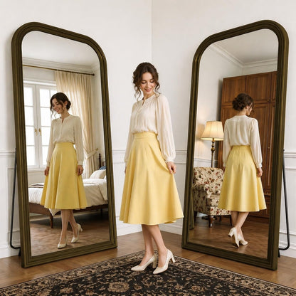 FlyEcho Full Length Mirror with Stand, 71"x32" Full Body Mirror, Floor Length Mirrors Wall Mounted with Rounded Top, Large Standing Mirrors, PU Frame, for Bedroom Living Room Cloakroom, Antique Bronze